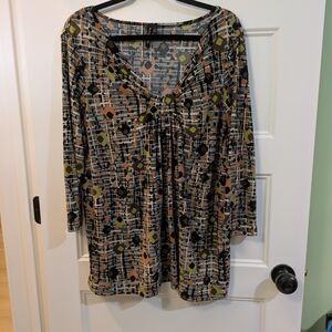 Susan Lawrence Geometric Print V-Neck 3/4 Sleeve Tunic